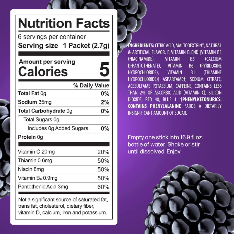 Juicy Mixes PeakH20 Electrolytes Powder Hydration Packets | Blackberry | 72 Servings | Sugar Free Water Flavor Packets for Workout Recovery - Image 2